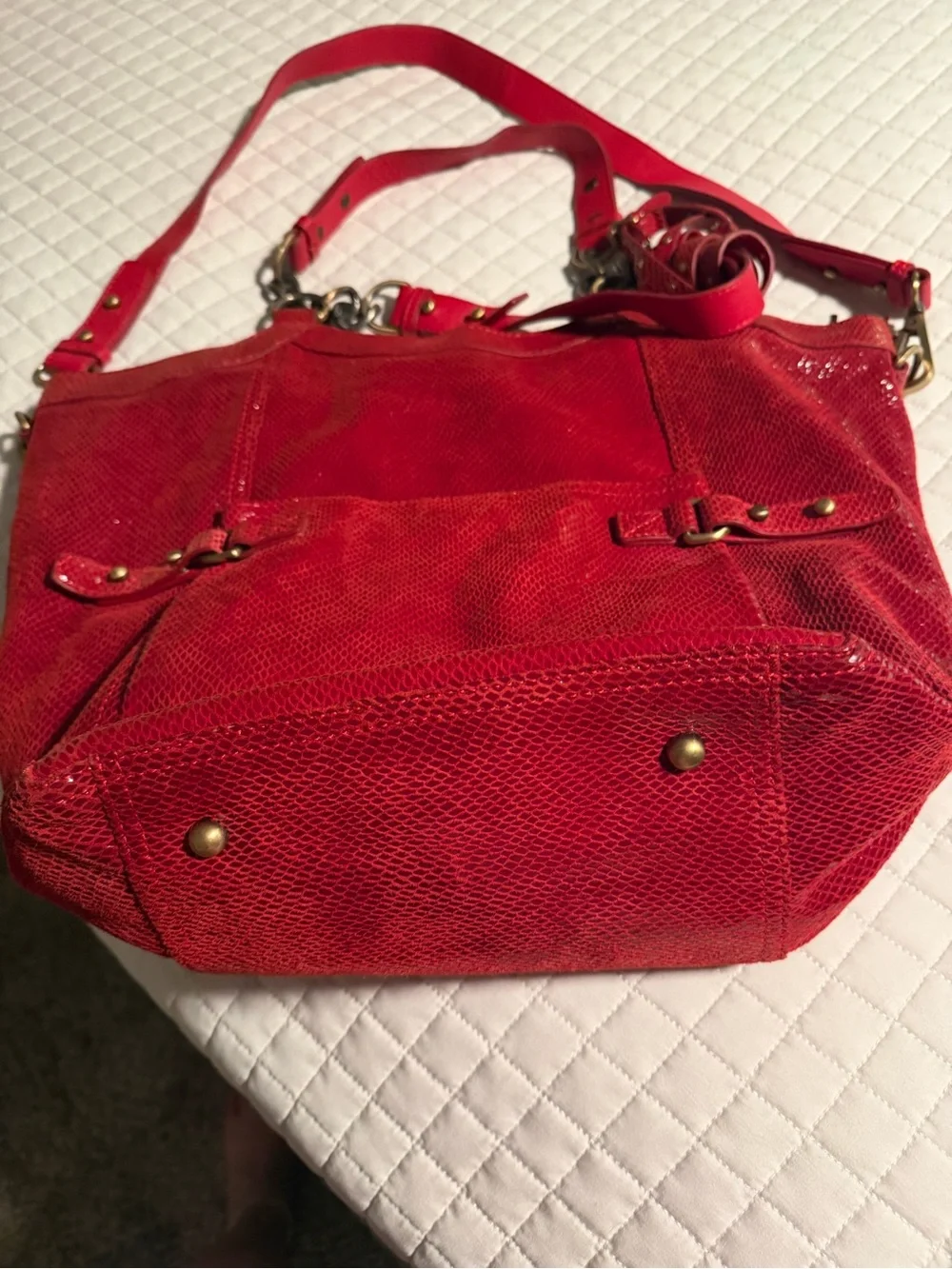Red Textured Patent Shoulder Bag